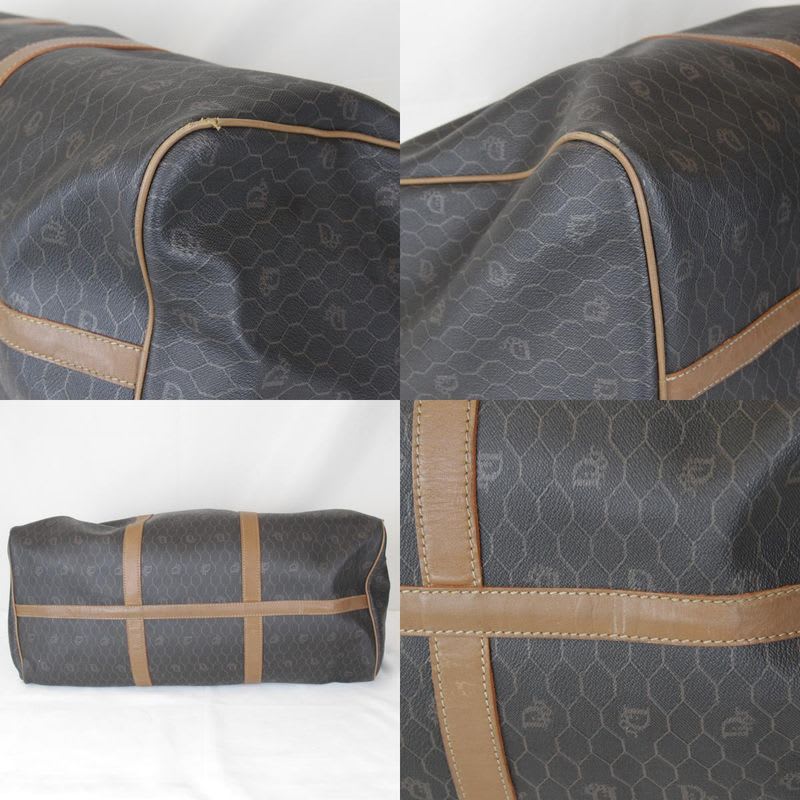 Christian Dior Honeycomb Boston Bag Canvas Leather Unisex Brown Travel