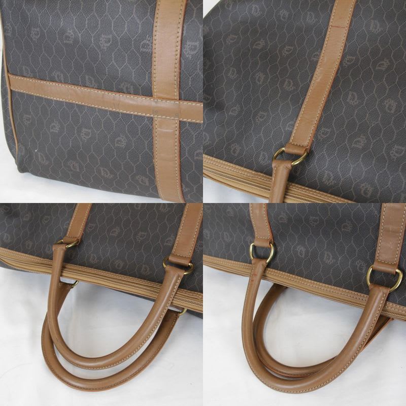 Christian Dior Honeycomb Boston Bag Canvas Leather Unisex Brown Travel