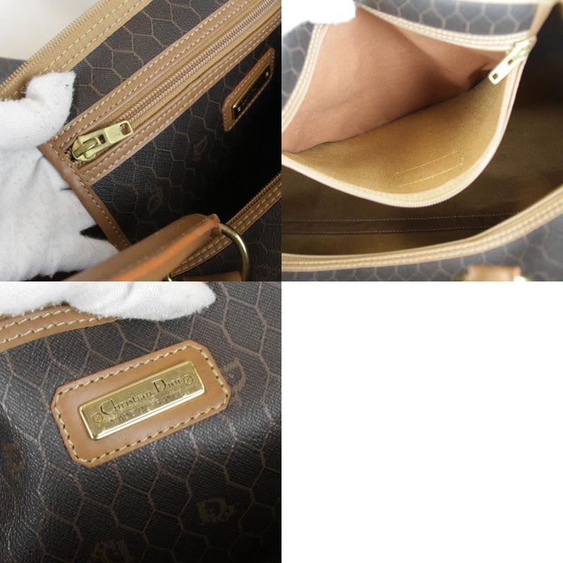 Christian Dior Honeycomb Boston Bag Canvas Leather Unisex Brown Travel