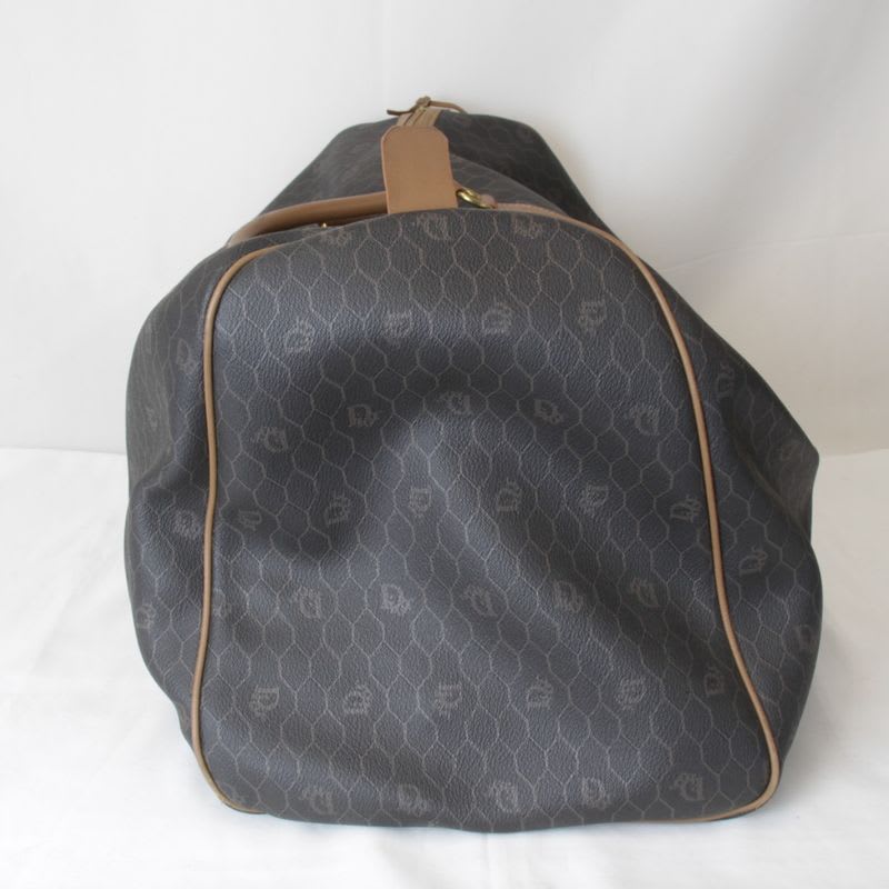 Christian Dior Honeycomb Boston Bag Canvas Leather Unisex Brown Travel