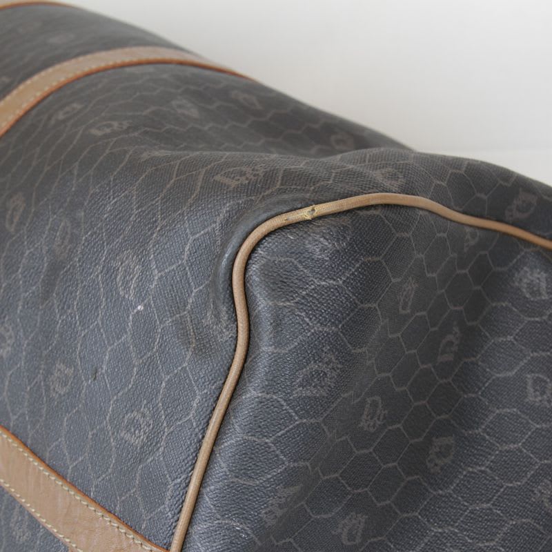 Christian Dior Honeycomb Boston Bag Canvas Leather Unisex Brown Travel