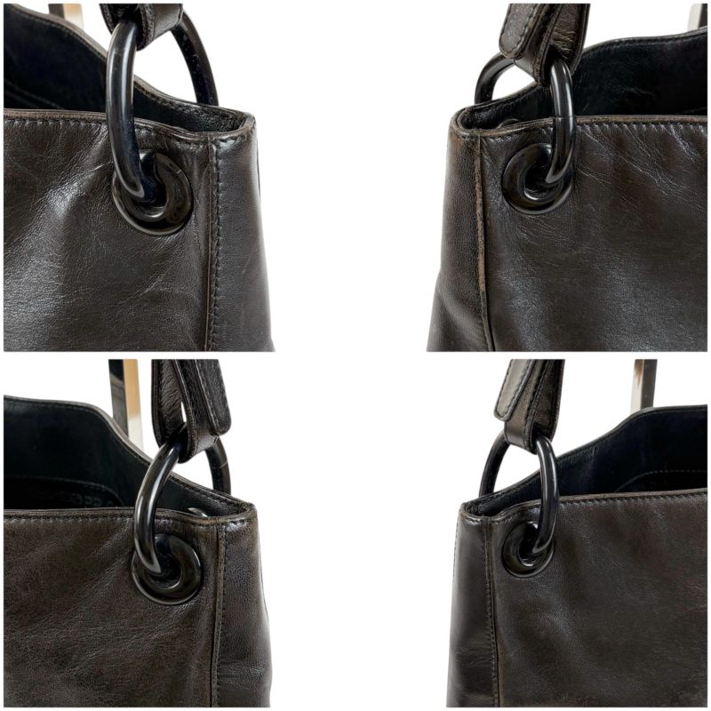 Prada Chain Shoulder Bag Black Leather Hobo Soho Plastic Chain