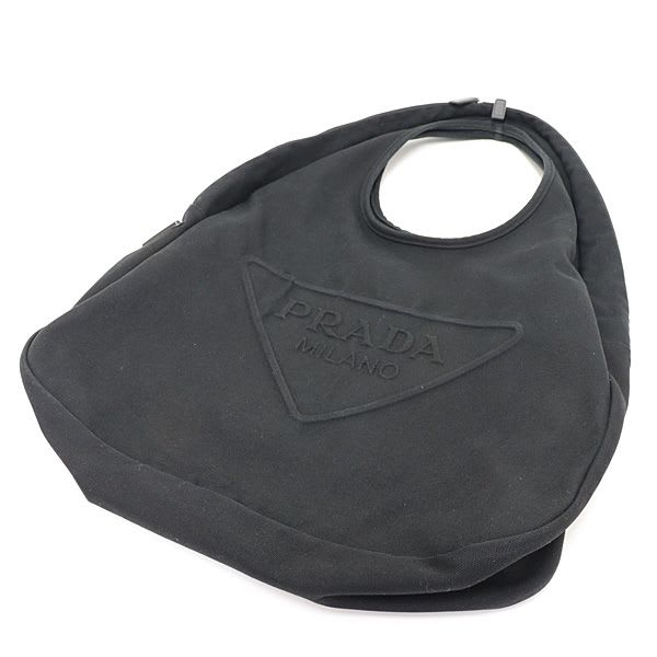 Prada Canvas Hobo Bag Shoulder Bag Black 2 Vy005 Embossed Logo