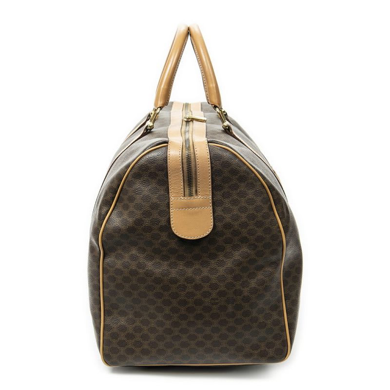 Celine Vintage Large Travel Boston Brown Tan Macadam PVC Canvas