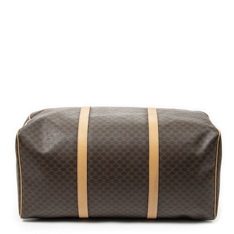 Celine Vintage Large Travel Boston Brown Tan Macadam PVC Canvas