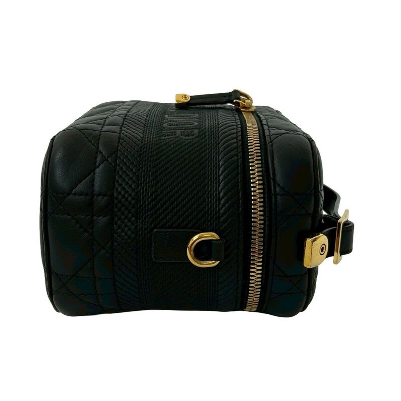 Christian Dior Travel Small Vanity Bag Cannage Leather 2-Way Handbag Shoulder