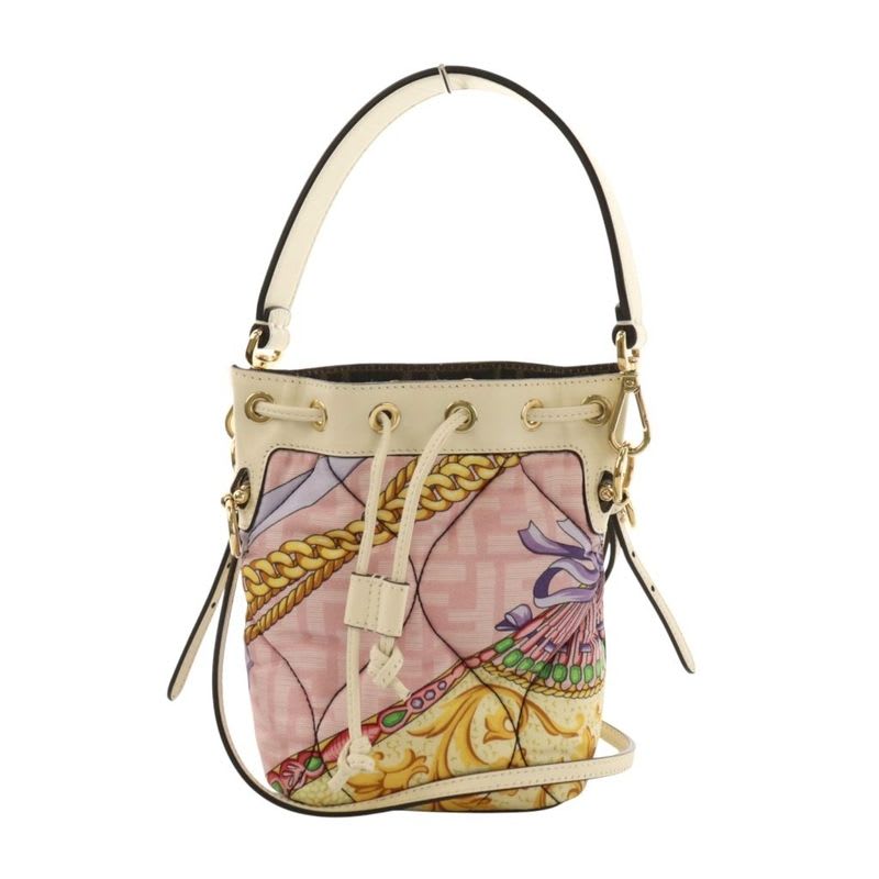 Fendi Versace Montresor 2-Way Bag Shoulder Hand All Over Pattern Ivory Multicolor