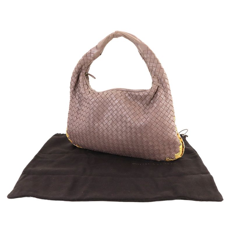 Bottega Veneta Intrecciato Hobo One Shoulder Bag Leather Purple Silver Hardware