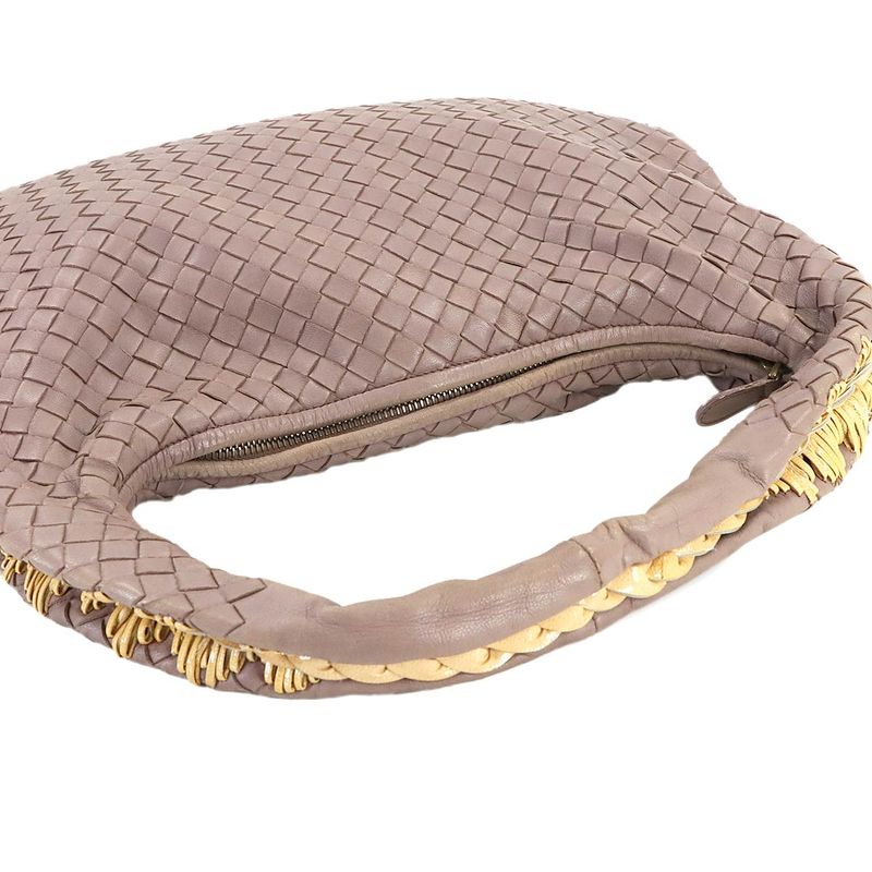 Bottega Veneta Intrecciato Hobo One Shoulder Bag Leather Purple Silver Hardware