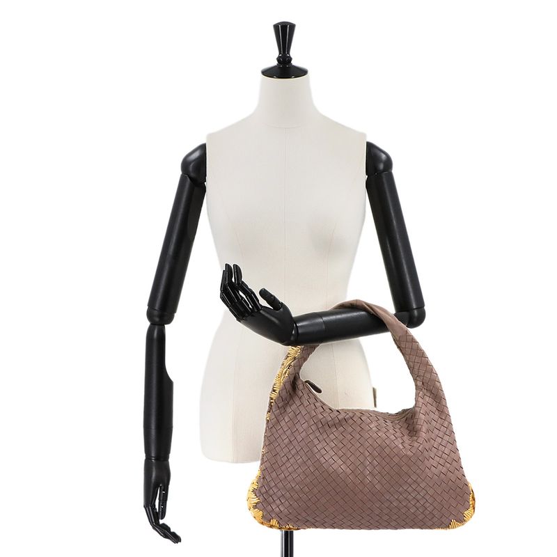 Bottega Veneta Intrecciato Hobo One Shoulder Bag Leather Purple Silver Hardware