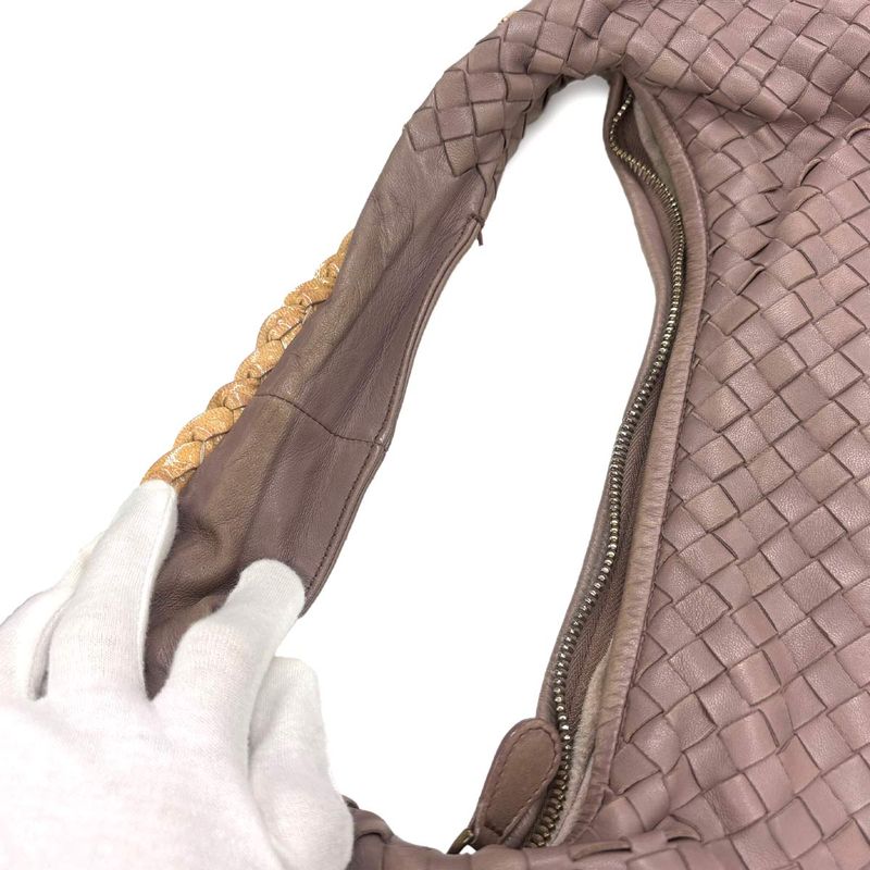 Bottega Veneta Intrecciato Hobo One Shoulder Bag Leather Purple Silver Hardware