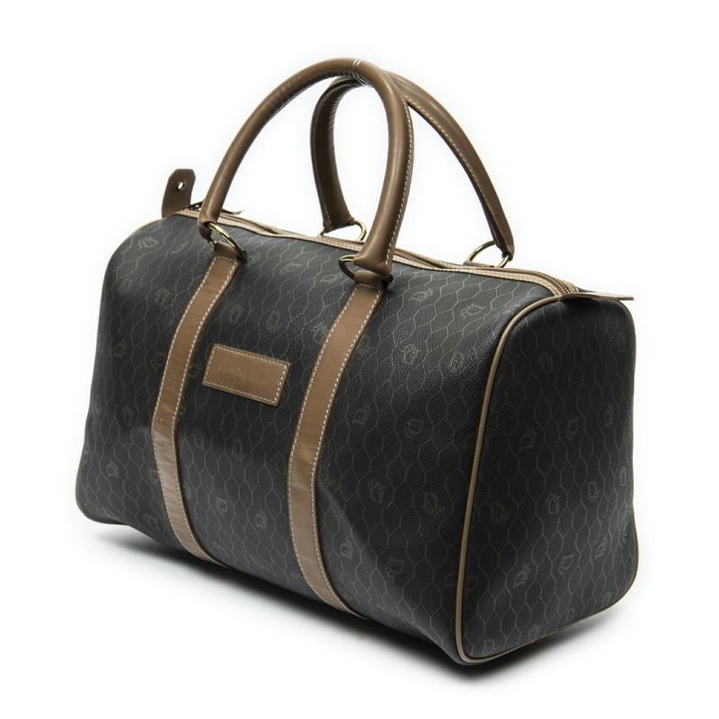 Dior Vintage Small Travel Boston Dark Gray Brown Honeycomb Canvas