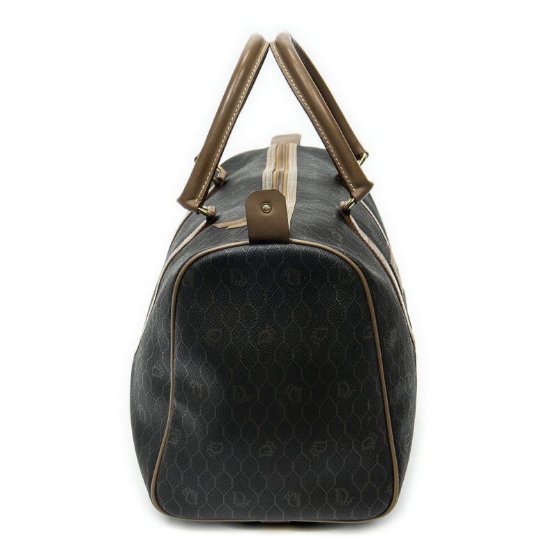 Dior Vintage Small Travel Boston Dark Gray Brown Honeycomb Canvas