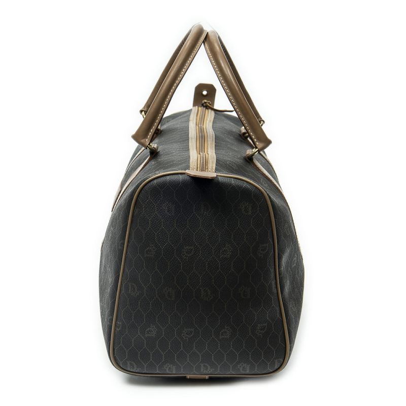 Dior Vintage Small Travel Boston Dark Gray Brown Honeycomb Canvas