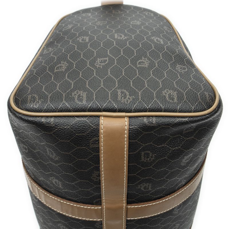 Dior Vintage Small Travel Boston Dark Gray Brown Honeycomb Canvas