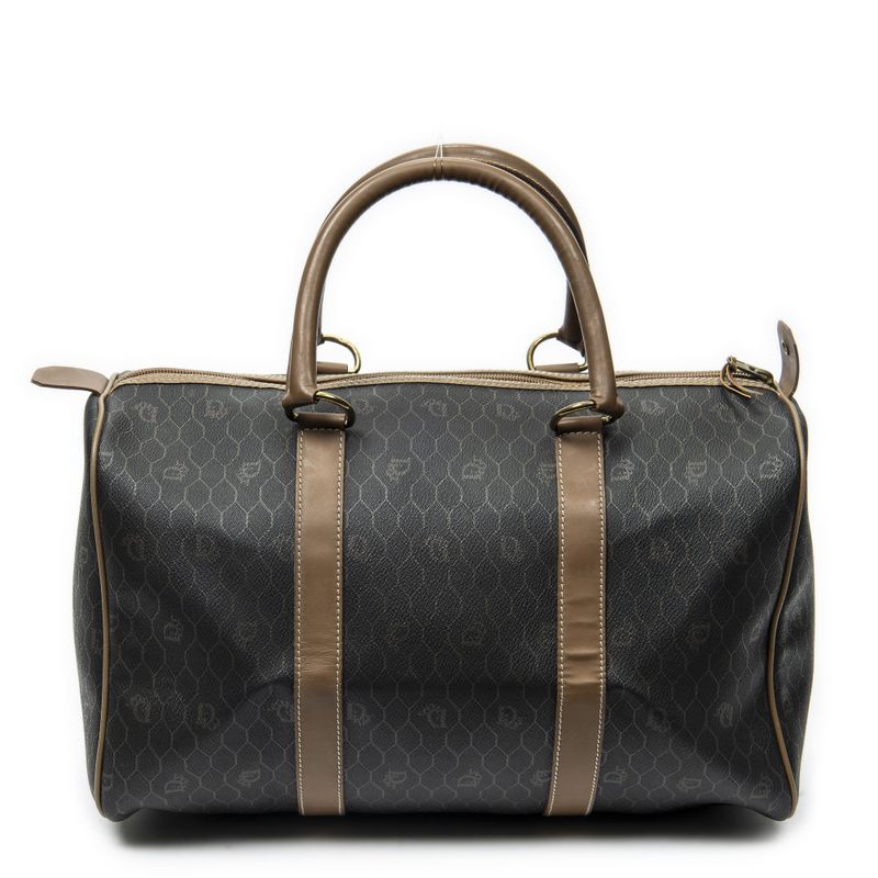 Dior Vintage Small Travel Boston Dark Gray Brown Honeycomb Canvas
