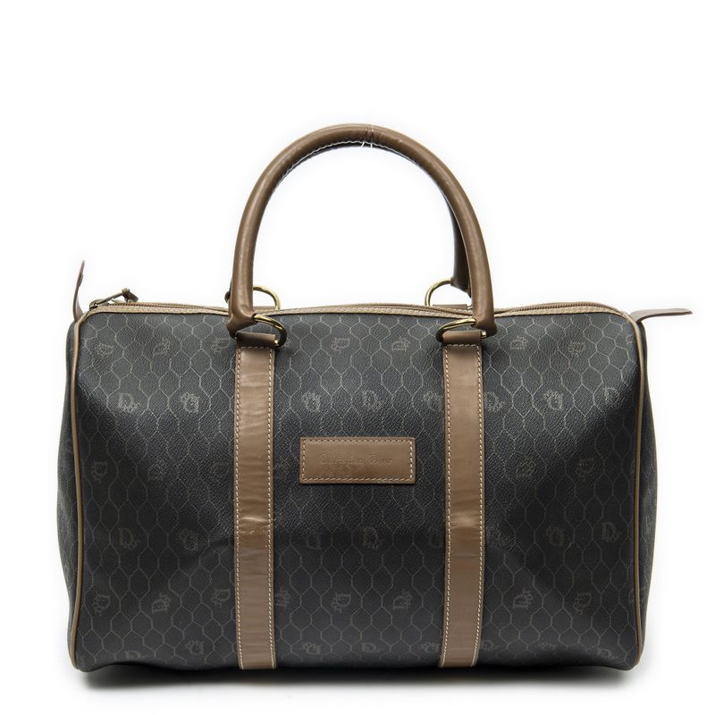 Dior Vintage Small Travel Boston Dark Gray Brown Honeycomb Canvas
