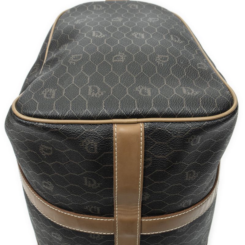 Dior Vintage Small Travel Boston Dark Gray Brown Honeycomb Canvas