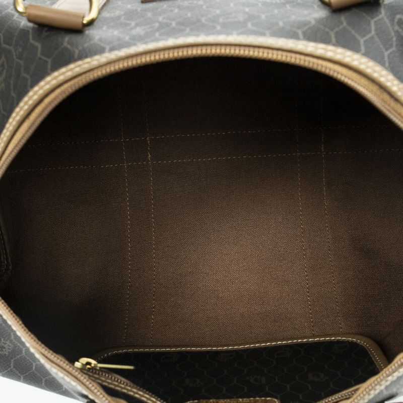 Dior Vintage Small Travel Boston Dark Gray Brown Honeycomb Canvas