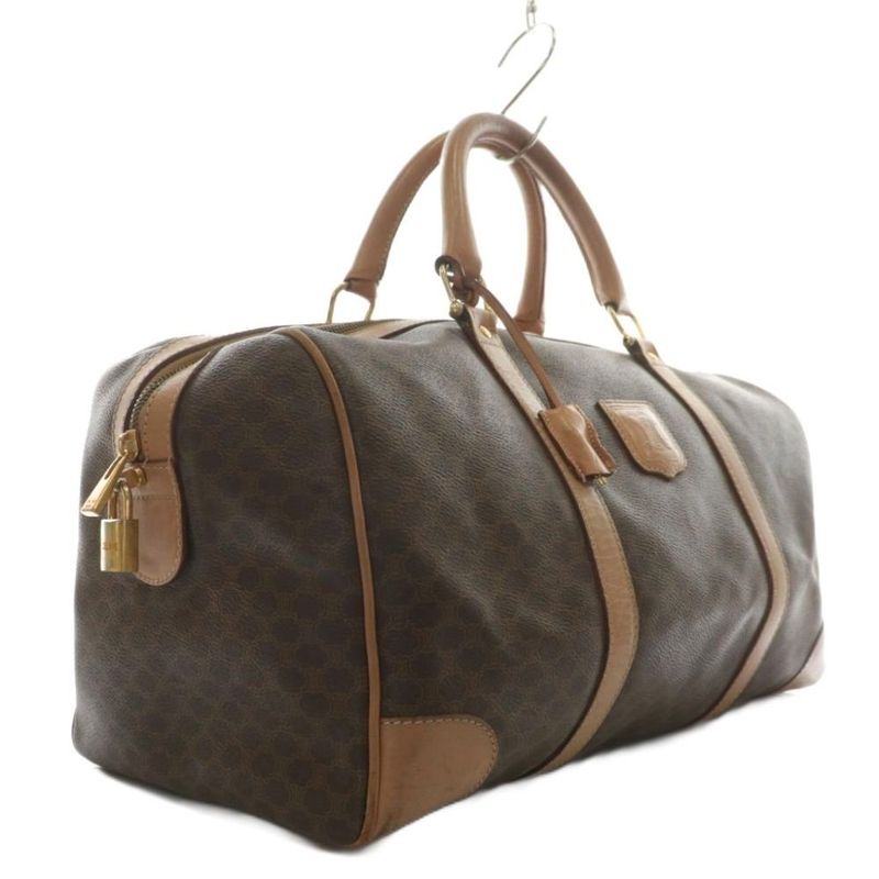 Celine Boston Bag Travel Purse Leather Macadam Pattern All Over