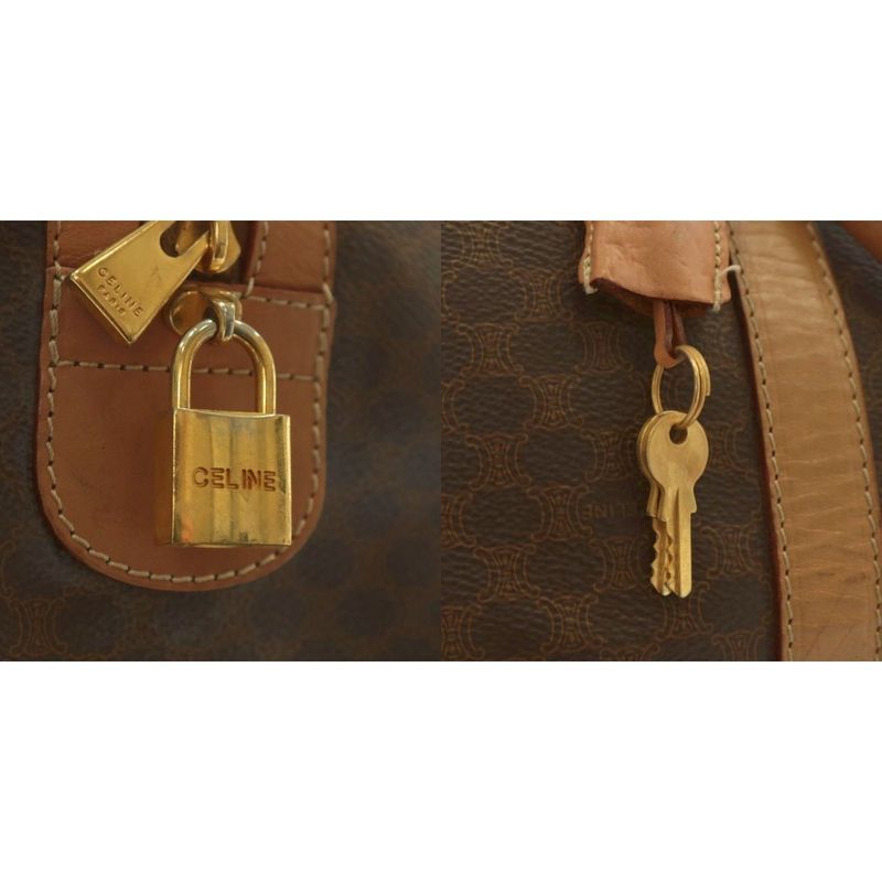 Celine Boston Bag Travel Purse Leather Macadam Pattern All Over