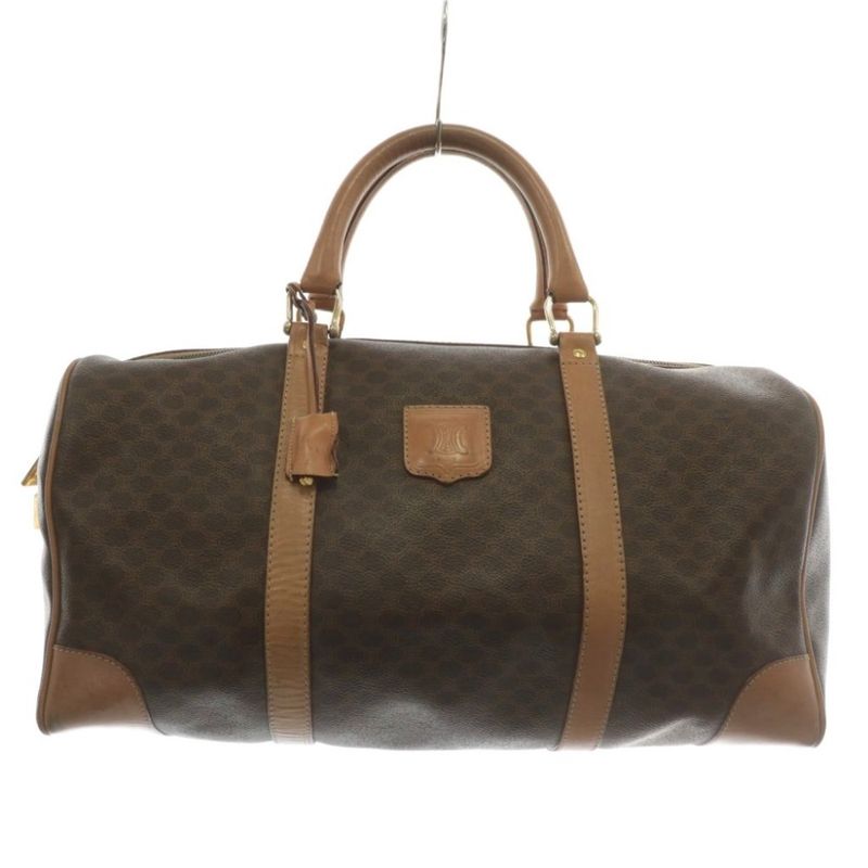 Celine Boston Bag Travel Purse Leather Macadam Pattern All Over