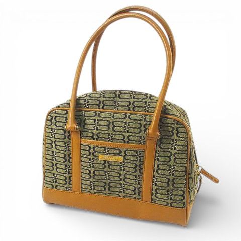 Balenciaga Tote Boston Bag BB Logo Canvas Leather Beige