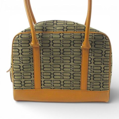 Balenciaga Tote Boston Bag BB Logo Canvas Leather Beige