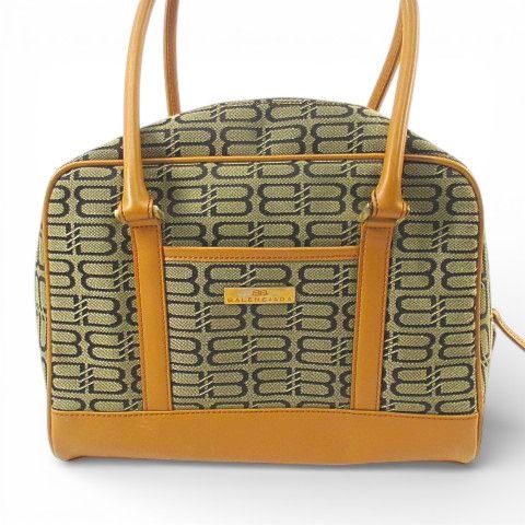 Balenciaga Tote Boston Bag BB Logo Canvas Leather Beige