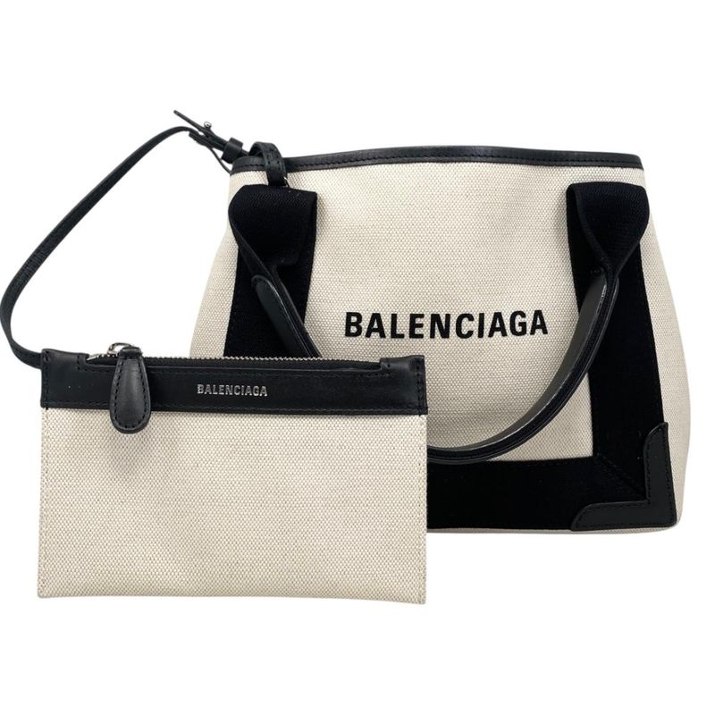 Balenciaga Shoulder Bag Navy Cabas XS Cotton Canvas Calfskin