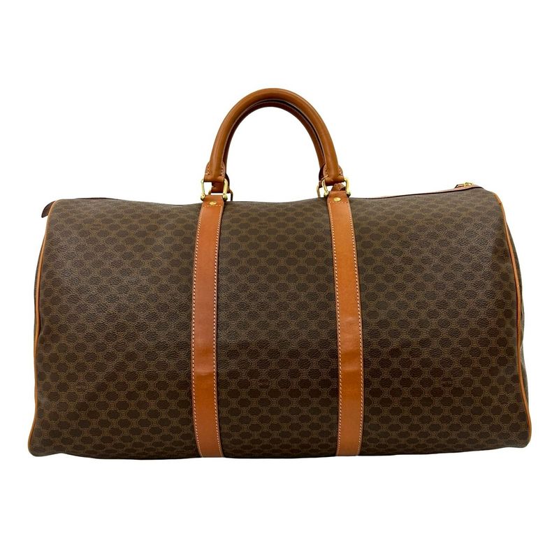 Celine Vintage Macadam Blason Pattern Leather Boston Bag Travel