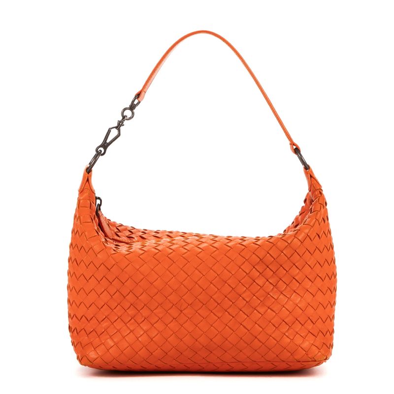 Bottega Veneta Small Zip Hobo Orange Intrecciato Leather AB