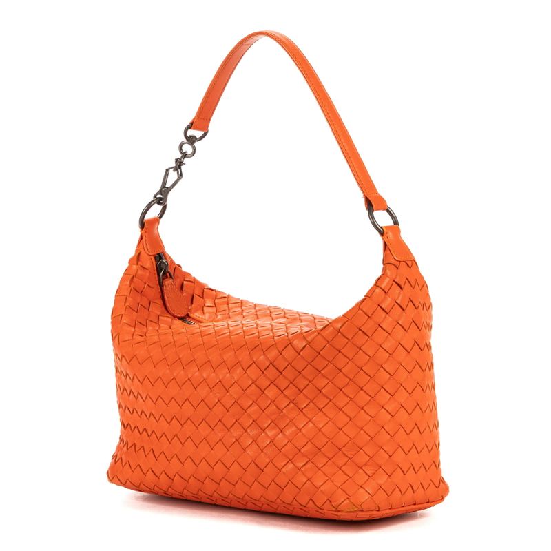 Bottega Veneta Small Zip Hobo Orange Intrecciato Leather AB