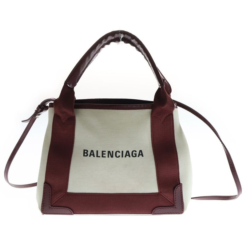 Balenciaga Navy Cabas 2-Way Canvas Shoulder Bag Ivory