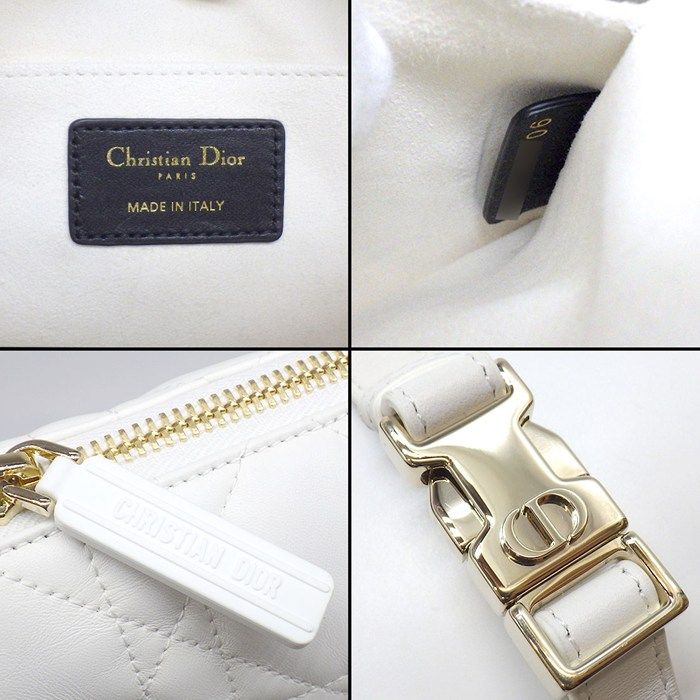 Dior Shoulder Bag Vibe Hobo White Black Cannage Lambskin Gold