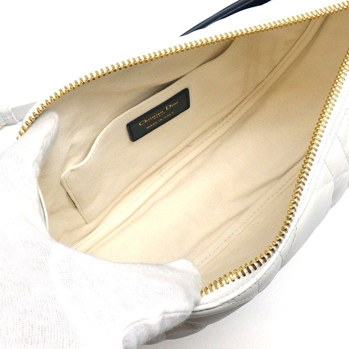Dior Shoulder Bag Vibe Hobo White Black Cannage Lambskin Gold