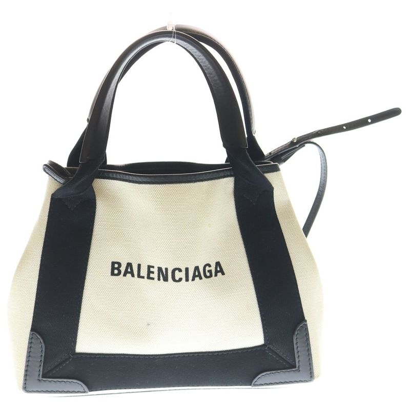 Balenciaga 2-Way Shoulder Bag Mini Tote Black Ivory Canvas X