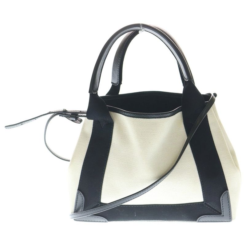 Balenciaga 2-Way Shoulder Bag Mini Tote Black Ivory Canvas X