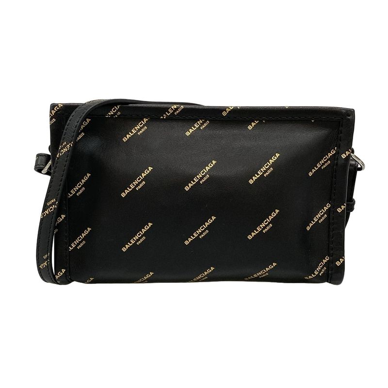 Balenciaga Shoulder Bag Black Gold Removable Strap Leather