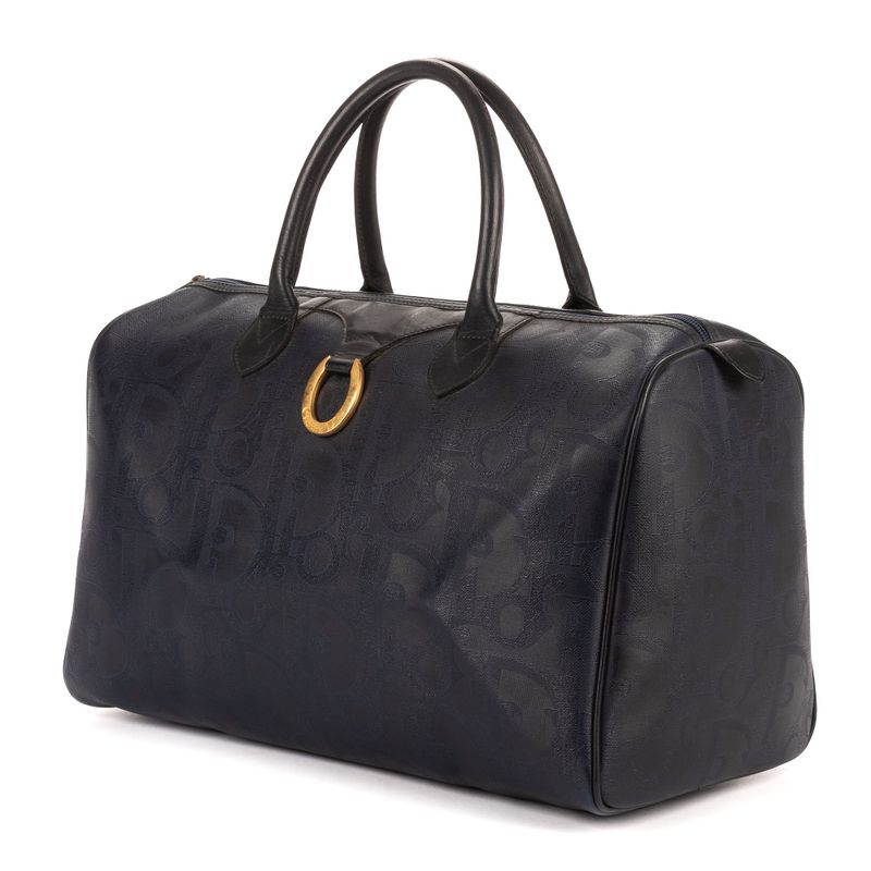 Dior Vintage Travel Boston Navy Maxi Trotter Pattern Canvas AB