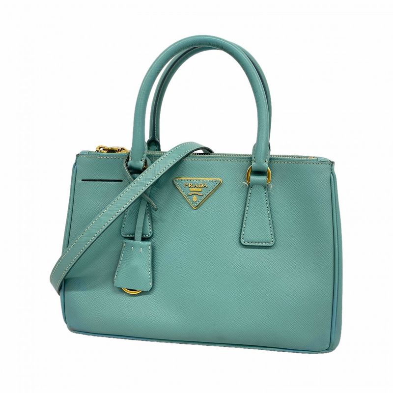 Prada Handbag Saffiano Leather Light Blue Gold 2-Way Bag