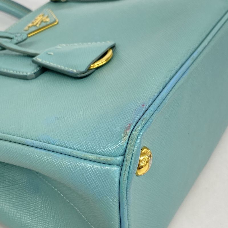 Prada Handbag Saffiano Leather Light Blue Gold 2-Way Bag