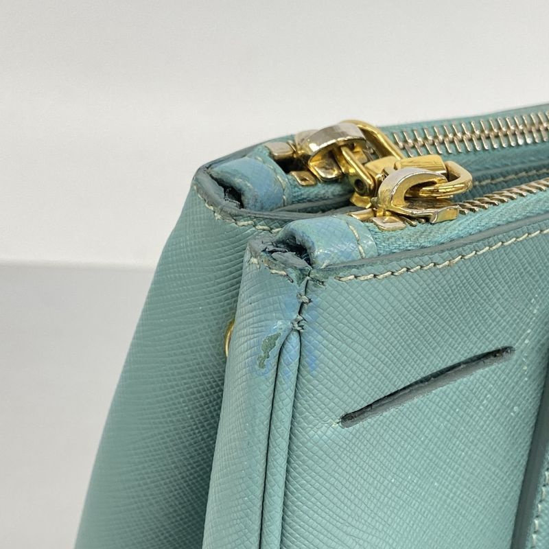 Prada Handbag Saffiano Leather Light Blue Gold 2-Way Bag