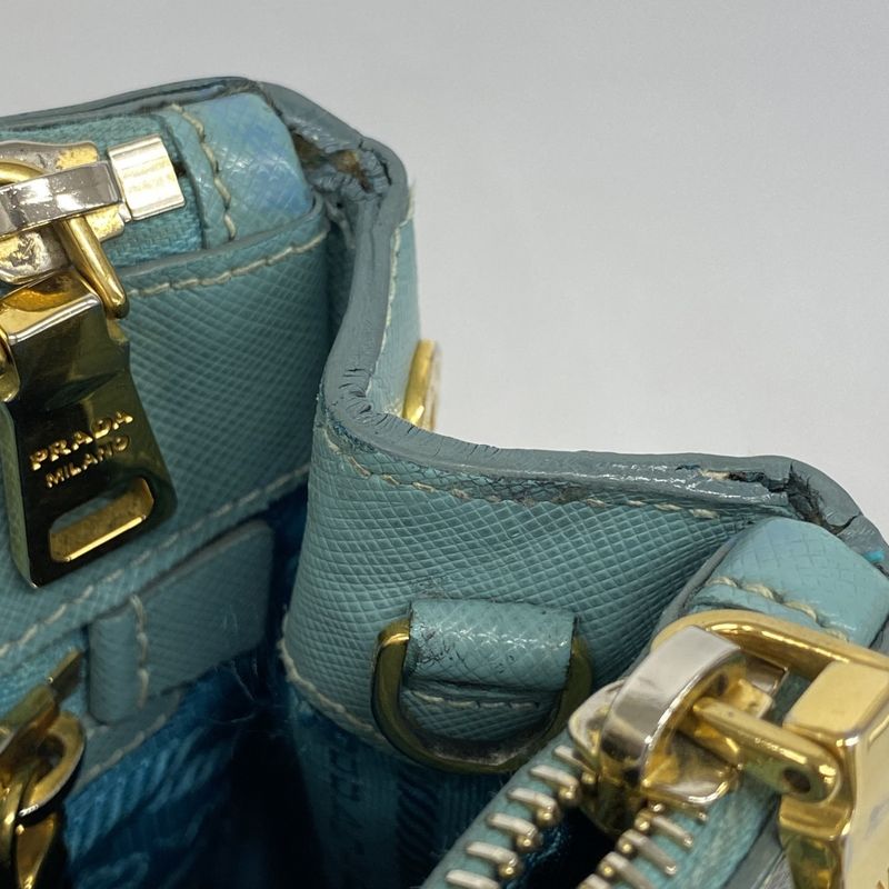 Prada Handbag Saffiano Leather Light Blue Gold 2-Way Bag