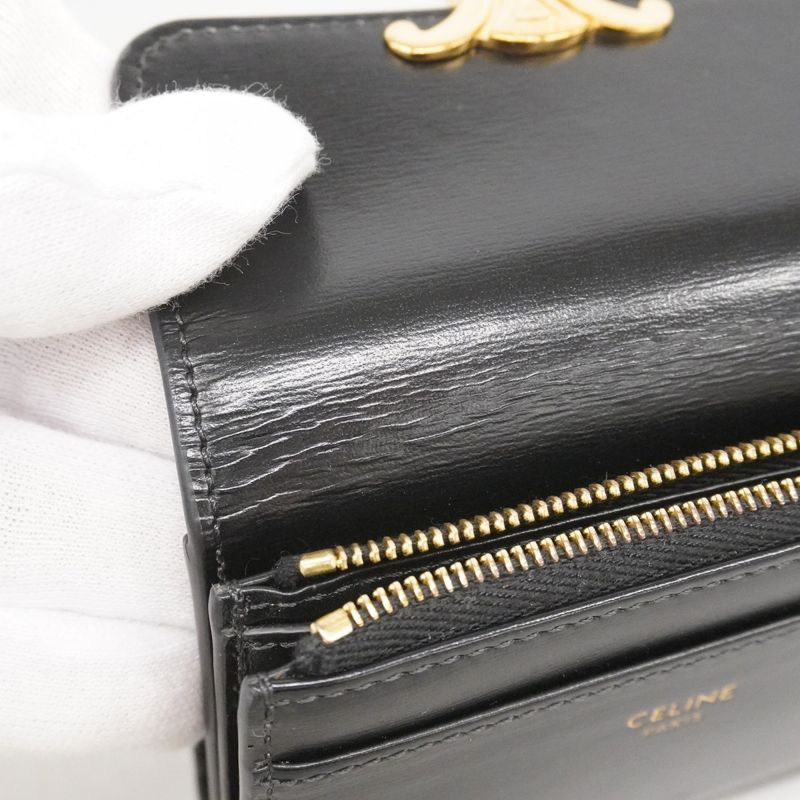 Celine Trifold Wallet Triomphe Leather Black Gold