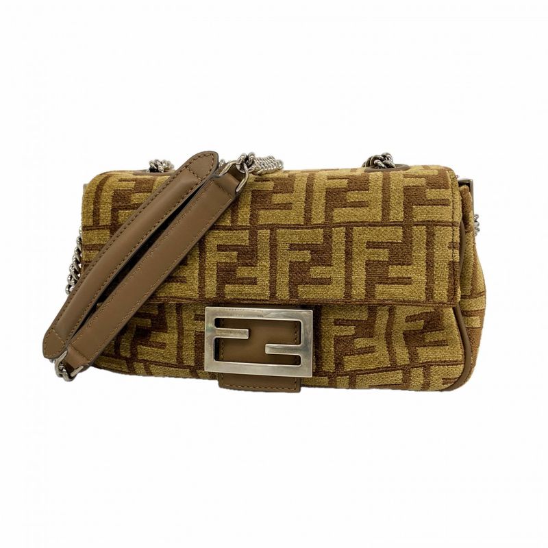 Fendi Shoulder Bag Zucca Chenille Brown Silver