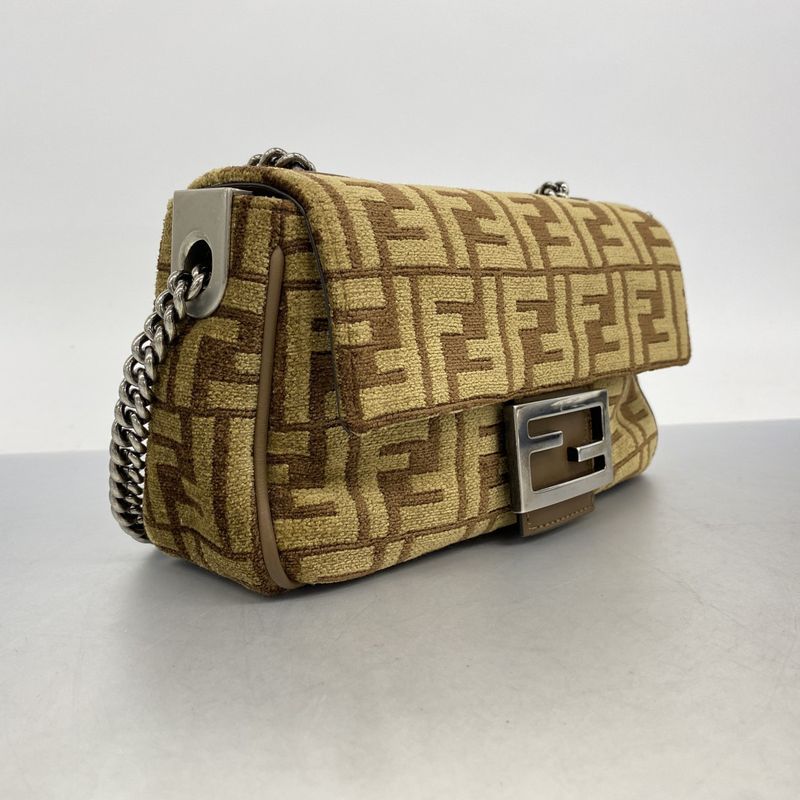 Fendi Shoulder Bag Zucca Chenille Brown Silver