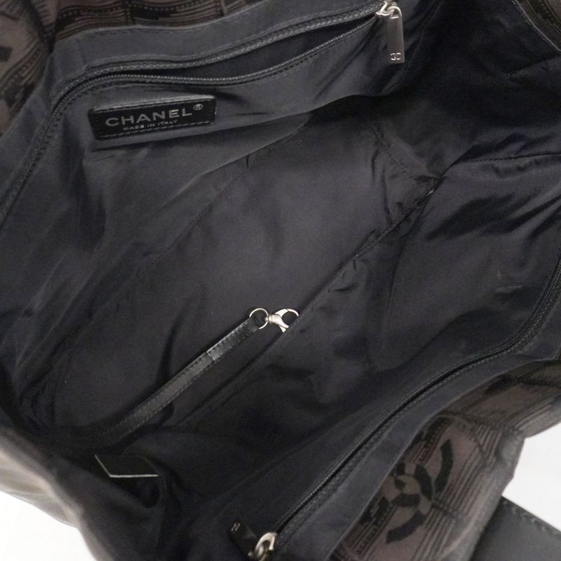 Chanel Tote New Travel Nylon Brown Black Silver