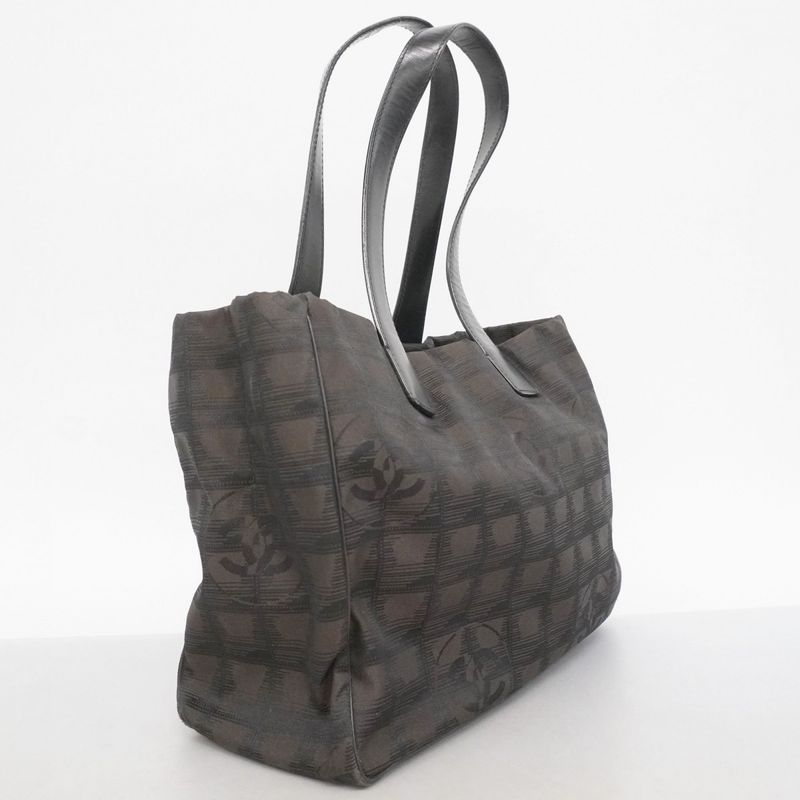 Chanel Tote New Travel Nylon Brown Black Silver