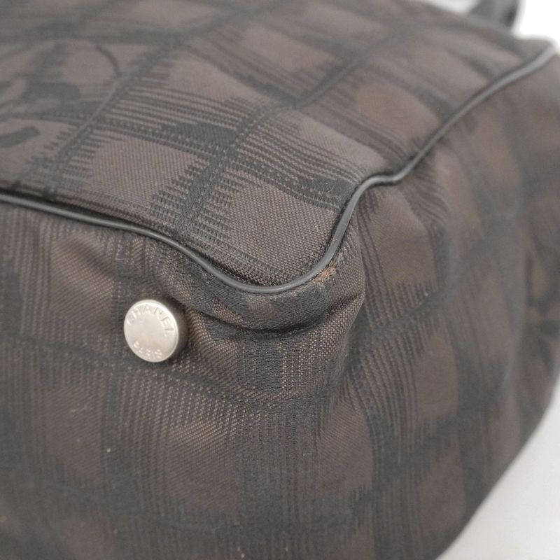 Chanel Tote New Travel Nylon Brown Black Silver